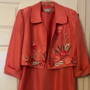 Coral Maggy London Dress with Jacket Embroidery